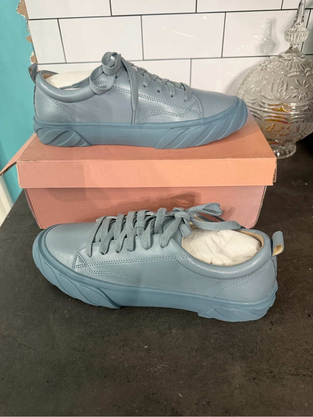 Women’s Low-Top Lace-Up Sneakers in Dusty Blue